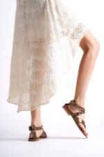 Bodrum Sandalet Çapraz Anti̇k %100 Deri̇ El Yapımı Kadın Sandalet - Görsel 4