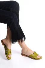 Bodrum Sandalet Geçme Örgü % 100 Deri & El Yapımı Kadın Terlik - Görsel 2