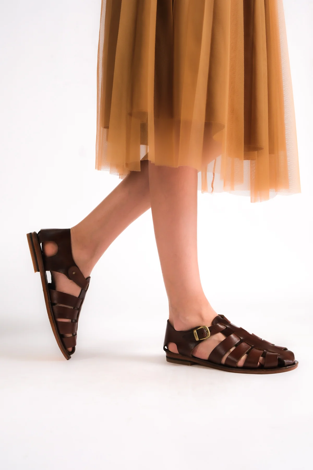 Bodrum Sandalet Yeni Loryma %100 Deri El Yapımı Kadın Sandalet - Görsel 5